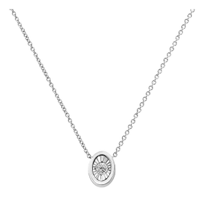 10K White Gold 1/10 Cttw Miracle Set Round-Cut Diamond Oval Shape 18" Pendant Necklace (H-I Color, SI2-I1 Clarity)