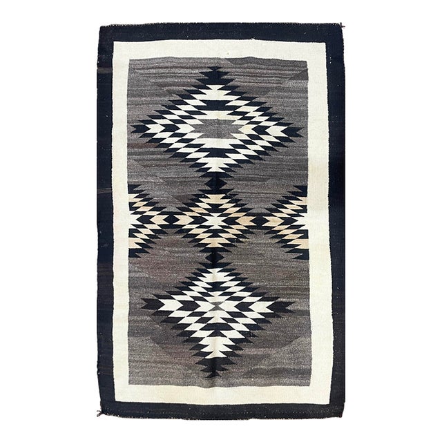 Antique Navajo Crystal / Two Grey Hills Transitional Natural-Wool Rug 3'6" × 5' For Sale