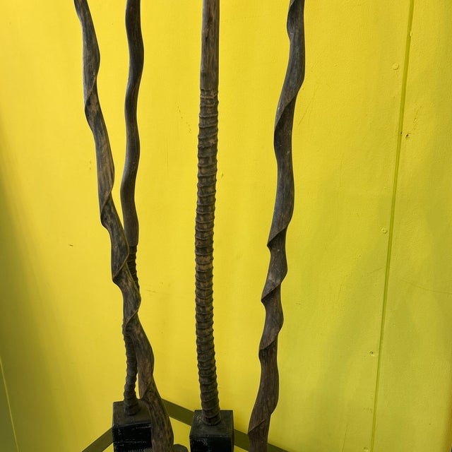 Brown Asymmetrical Faux Antler Carved Wood 4-Part Sculpture For Sale - Image 8 of 11