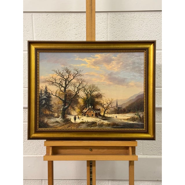 Vintage Rural Landscape Snow Scene "Winter Cold, Farm Idyll" by German Artist 1970 Circa For Sale - Image 9 of 15
