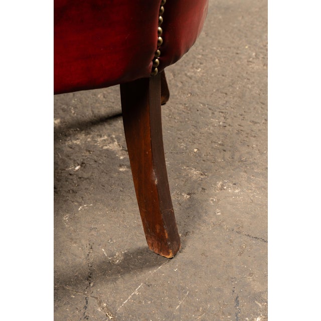 Vintage Leather Channel-Back Armchair With Nailhead Trim in Red For Sale - Image 9 of 9