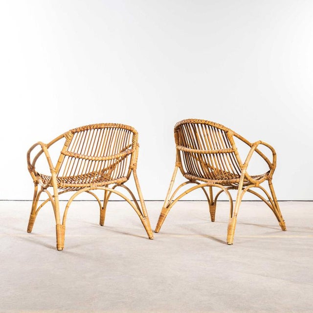 Brown Rattan Armchairs with Handles, 1960s, Set of 2 For Sale - Image 8 of 10
