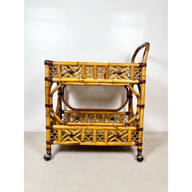 Vintage Brighton Bamboo Rattan Bar Cart For Sale - Image 9 of 12