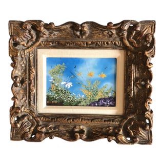 Original Vintage Small Impressionists Mid Century Landscape Painting Carved Wood Frame For Sale