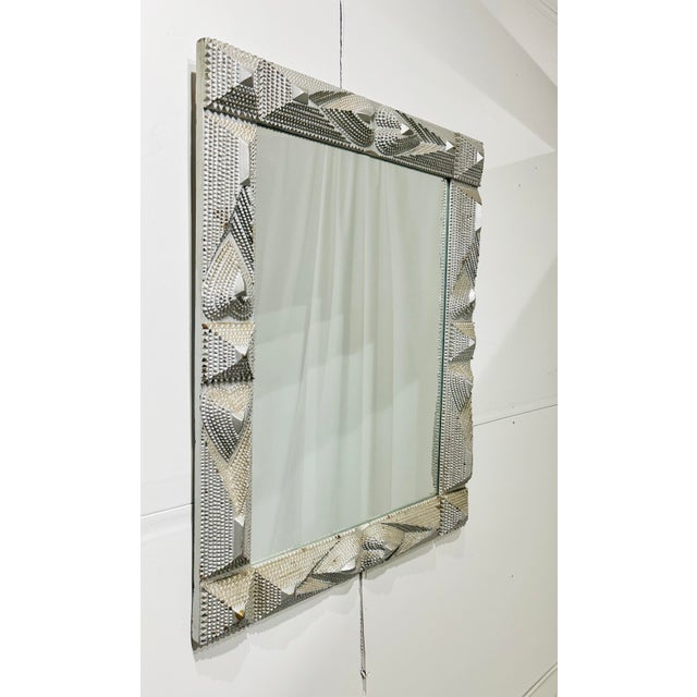 Antique Monumental Tramp Art Framed Folk Mirror With Carved Hearts, Circa Late 19th Century For Sale - Image 4 of 11