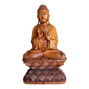 Gautama Buddha Sitting on Lotus - Asian Wood Carving Statue