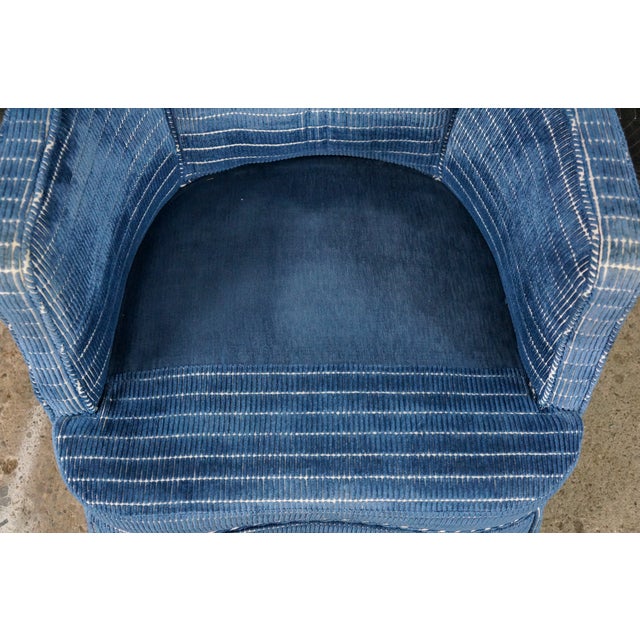Mid 20th Century Tufted Blue Upholstered Library Club Lounge Chair & Ottoman For Sale - Image 12 of 18