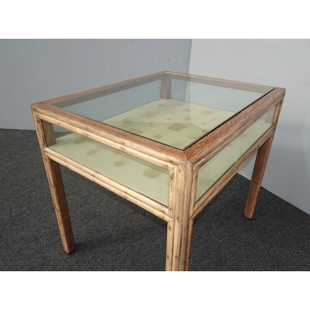 Vintage Mid Century Modern Bamboo Shadow Box End Table by McGuire