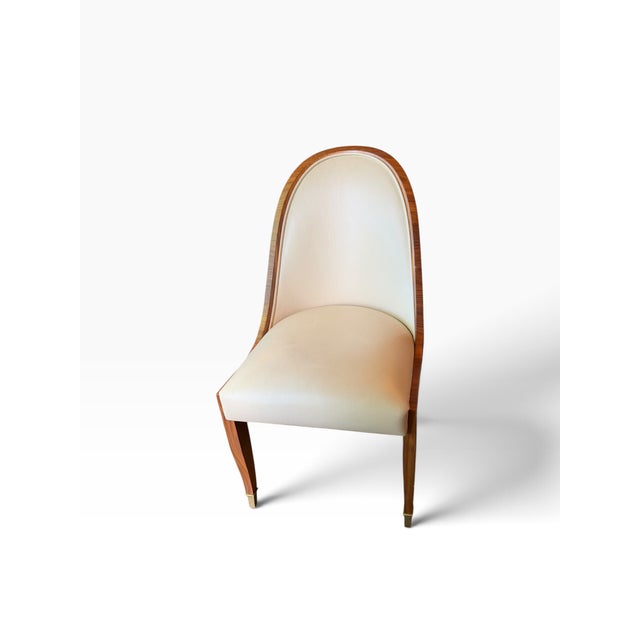 2010s 1 of 12 Cygal Art Deco Walnut & Leather Spoon Back Dining Chair For Sale - Image 5 of 7