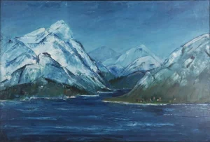 Mid Century Fjord in Norway Landscape Impressionist Blues by Lucette Barth