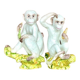 Vintage Boho Italian Glazed Ceramic Monkeys - Set of 2 For Sale