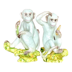 Vintage Boho Italian Glazed Ceramic Monkeys - Set of 2