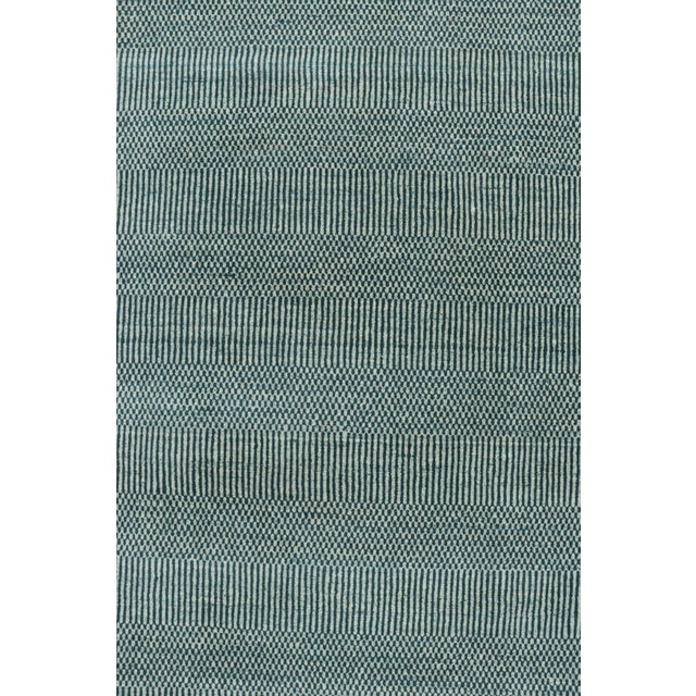 Rug & Kilim’s Modern Rug in Blue and Cream, With Stripes and Geometric Patterns For Sale In New York - Image 6 of 8