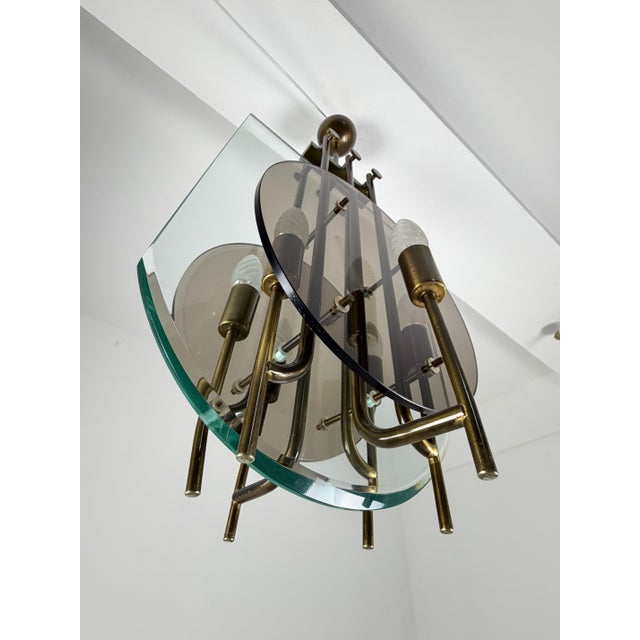 Six-Light Chandelier in Brass and Nile Green Murano Glass, 1960s For Sale - Image 11 of 14