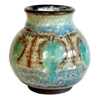 Blue Studio Ceramic Vase with Flowing Glaze Pattern, Denmark, 1960s For Sale
