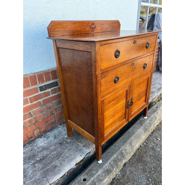 Antique Mission Oak Arts & Crafts Oak Sideboard or Buffet For Sale - Image 9 of 11