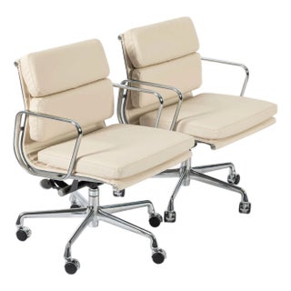 Eames for Herman Miller Tan Cream Office Chairs in Schumacher Vegan Leather For Sale