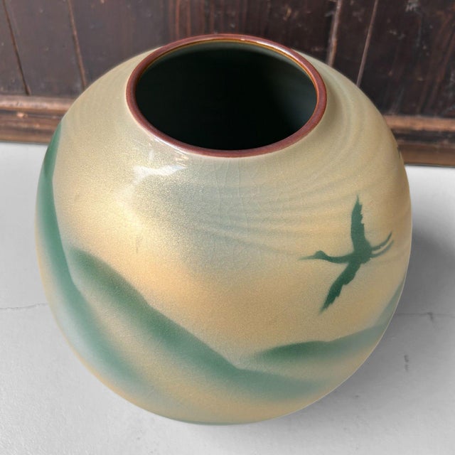 Japanese Vase with Cranes Saikyū-Gama, 1980 For Sale - Image 4 of 14
