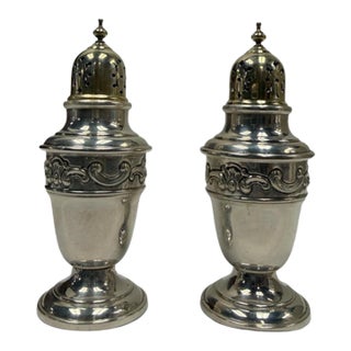 Antique Gorham "Strasbourg" Solid Sterling Silver Salt & Pepper Shakers - Pair For Sale