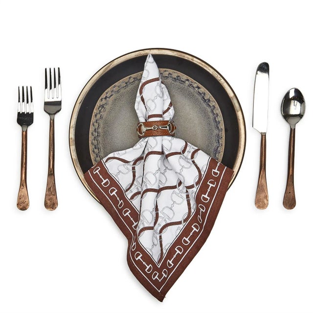 Kenneth Ludwig Chicago Horse Bridle Cotton Napkins - Set/4 For Sale - Image 4 of 7
