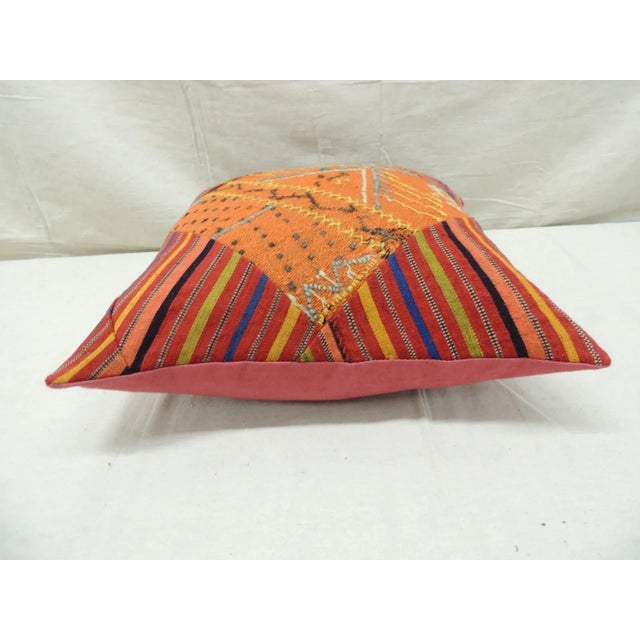 Vintage Cray-Patchwork Square Woven Decorative Pillow For Sale - Image 4 of 8