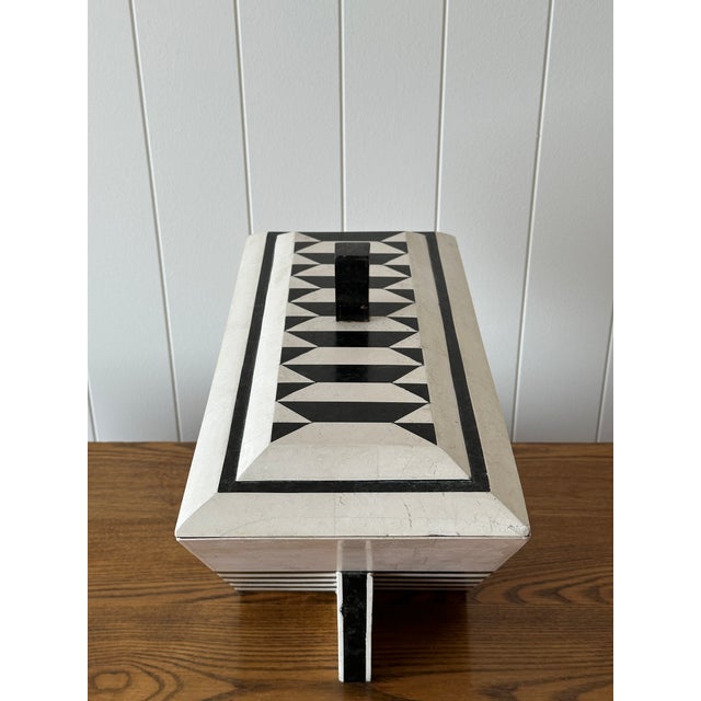 Black Vintage Maitland-Smith Tessellated Mactan Stone Box With Marble and Brass Inlay For Sale - Image 8 of 18