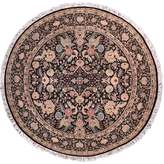 Botanical 1990's Pak-Persian Black/Gold Wool Round Rug- 8'2'' X 8'3'' For Sale - Image 9 of 9