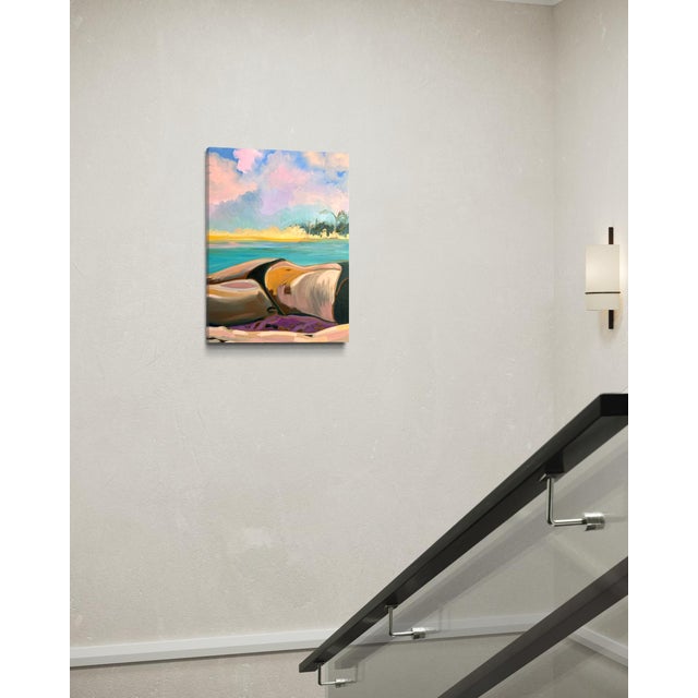 "La Dolce Vita" by Javiera Da Fonseca Ilić, California Tropical Beach Scene, Dreamy Figurative Coastal Painting, Original Oil Painting For Sale In Monterey, CA - Image 6 of 7