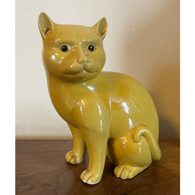 Late 19th Century Qing Chinese Export Porcelain Figure of a Yellow Cat For Sale - Image 11 of 12