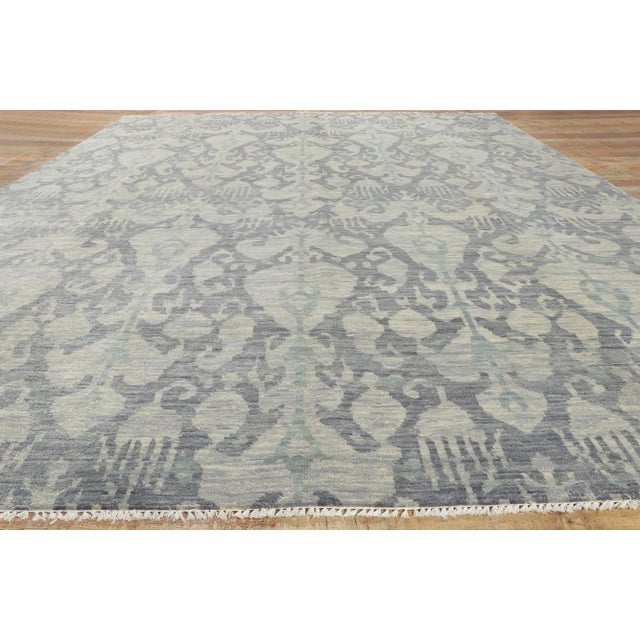 Stone Gray 2010s Vintage Blue Earth-Tone Ikat Rug, 09'11 X 14'00 For Sale - Image 8 of 10