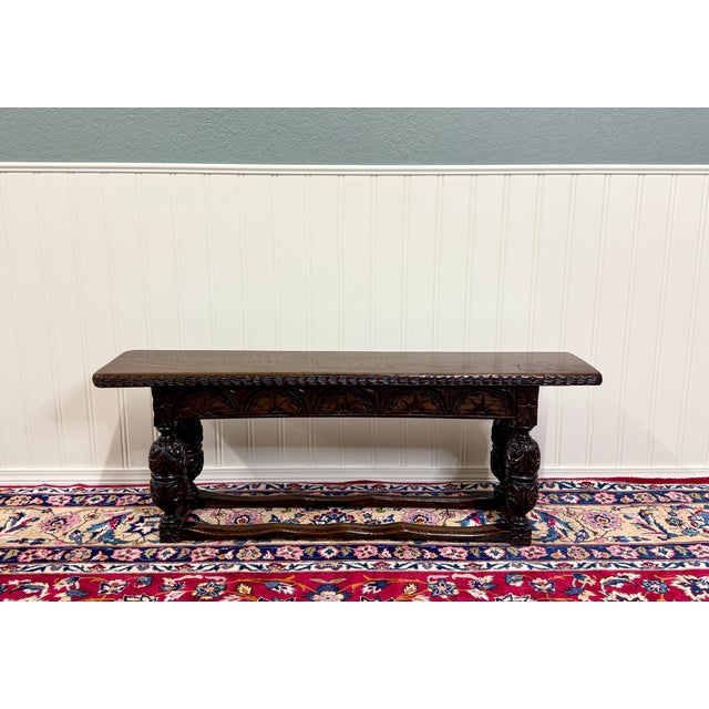 BEAUTIFUL Antique English Carved Oak Window Seat or End-of-Bed Bench Classic British flair decorator piece~~NICELY CARVED...