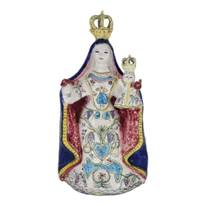 Vintage Our Lady of Candelaria Pottery Sculpture Signed Mid 20th Century Mother Mary