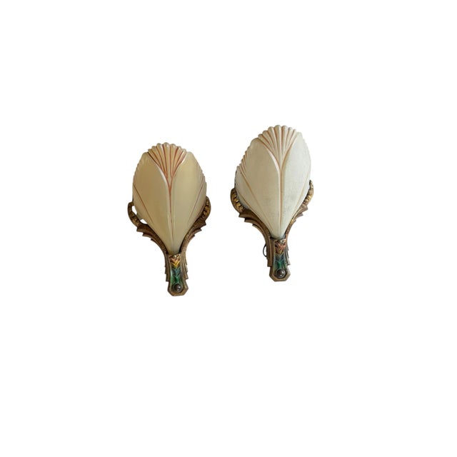 Bronze 1930s Art Deco Wall Sconces With Batwing Slip Shades - a Pair For Sale - Image 8 of 10