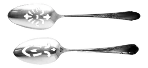 Vintage Mismatched Silver Plate Pierced Serving Spoons - a Pair