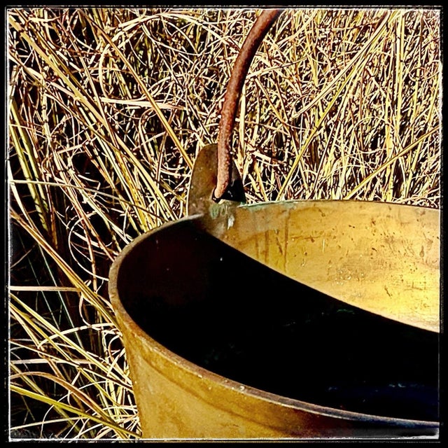 Antique Spun Brass Bucket W/ Handle For Sale - Image 11 of 11