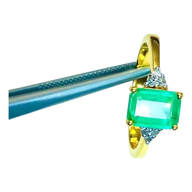 Bochic "Capri" Natural Emerald & Diamonds Vintage Retro Ring Set In 18K &Silver For Sale