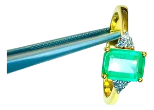 Bochic "Capri" Natural Emerald & Diamonds Vintage Retro Ring Set In 18K &Silver