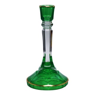 Empoli Emerald and Clear Crystal Candle Holder, Circa 1950