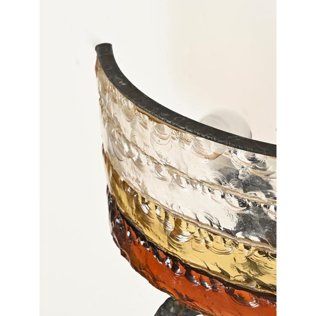 Brutalist Wrought Iron and Amber Glass Sconce attributed to Longobard, Italy, 1970s For Sale - Image 16 of 17