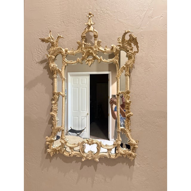 Early 20th Century Chinese Chippendale Carved Gilt Wood Mirror With Ho-Ho Birds For Sale - Image 9 of 11