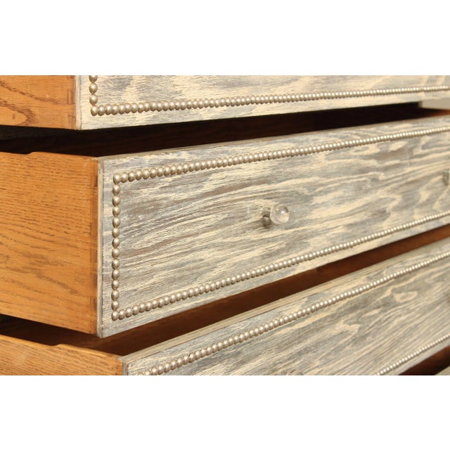 Tommi Parzinger Mid Century Modern Cerused Oak High Chest with Nail Head Trim For Sale - Image 4 of 12