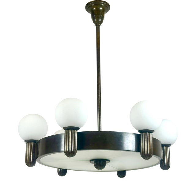 Arts and Crafts Bronze 6-Arm Chandelier, 1910s For Sale