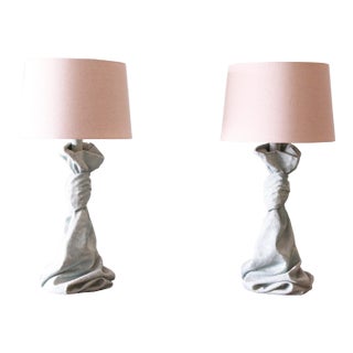 Vintage Sculptural Trompe l'Oeil Plaster "Drape" Table Lamps After John Dickinson 31" - a Pair For Sale