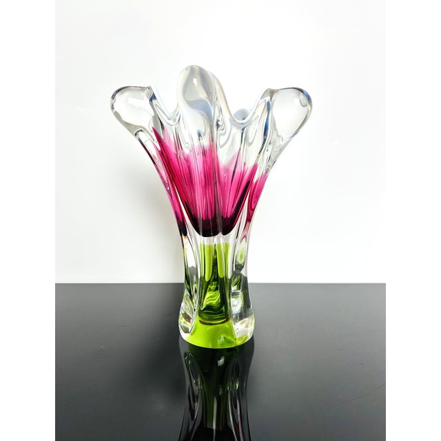 Model 316/1/25 Pink and Green Art Glass Vase by Josef Hospodka for Chřibská, Czechoslovakia, 1960s For Sale - Image 11 of 11