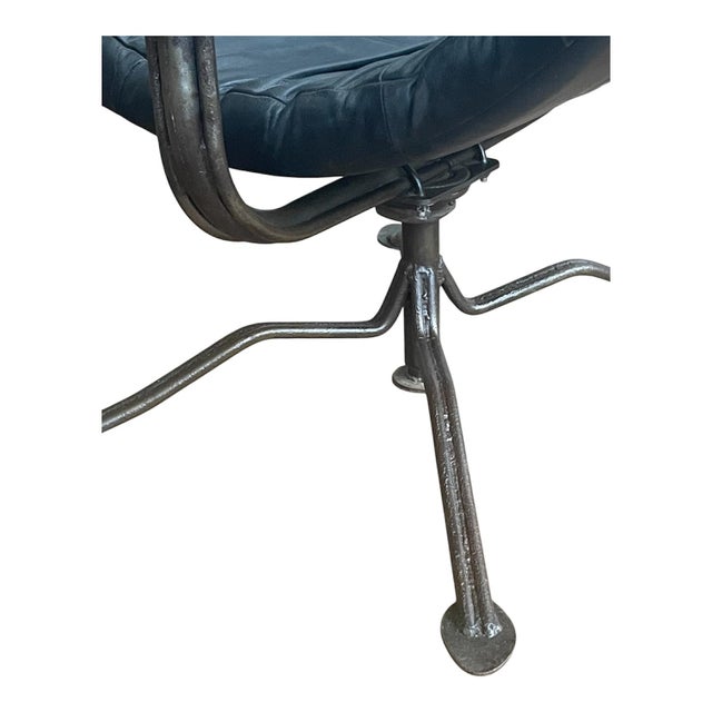 Ebony Architectural Motorcycle Leather Rocker Lounge Chair W/Ottoman Attributed to Joshua Height For Sale - Image 8 of 14