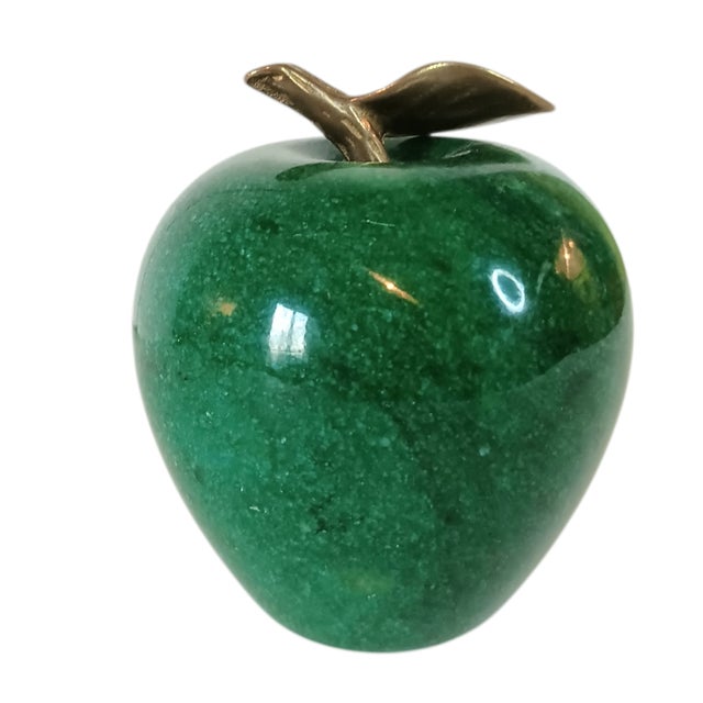 Vintage Green Marble Apple Paperweight With Brass Stem For Sale - Image 4 of 10