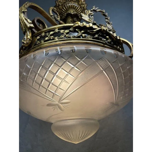 Metal French Pendant Light in Gilt Bronze For Sale - Image 7 of 8
