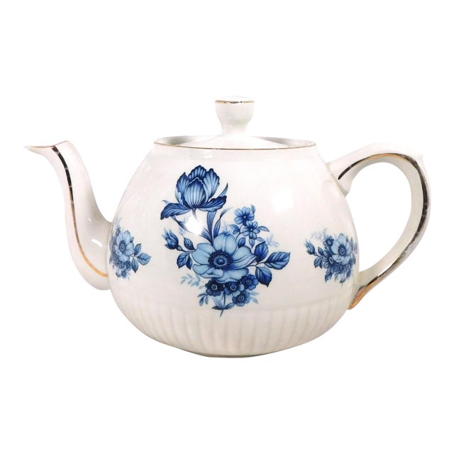 1970s Wood and Sons Blue Floral Teapot For Sale