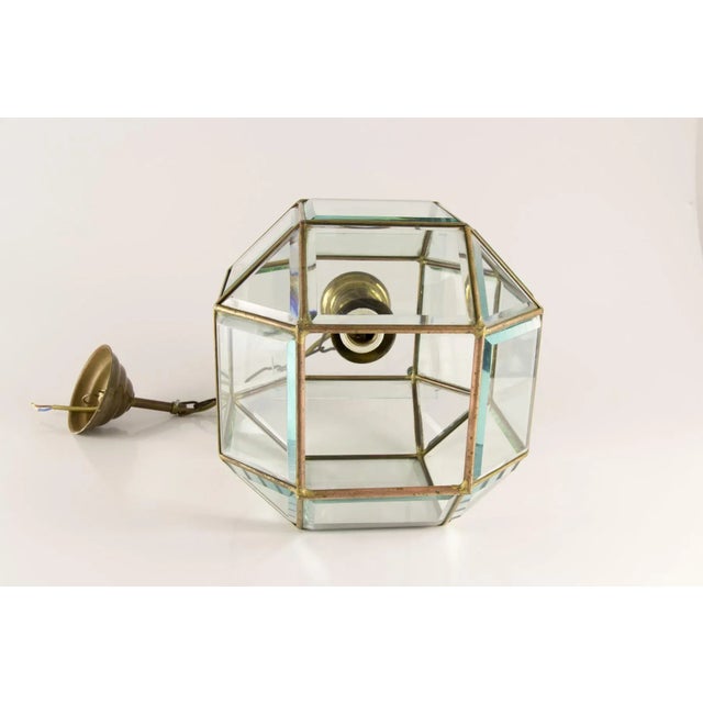 Metal Mid-Century Italian Geometric Beveled Glass & Brass Pendant For Sale - Image 7 of 18