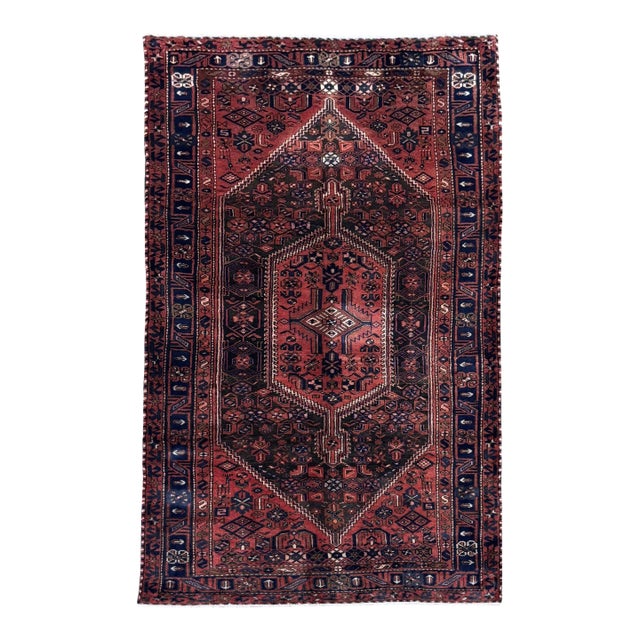 Antique Persian Hamedan Hand-Knotted Rug 5'0" X 9'7" For Sale